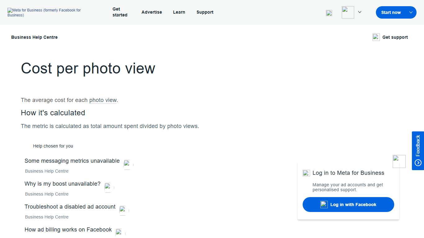 Cost per photo view Meta Business Help Centre